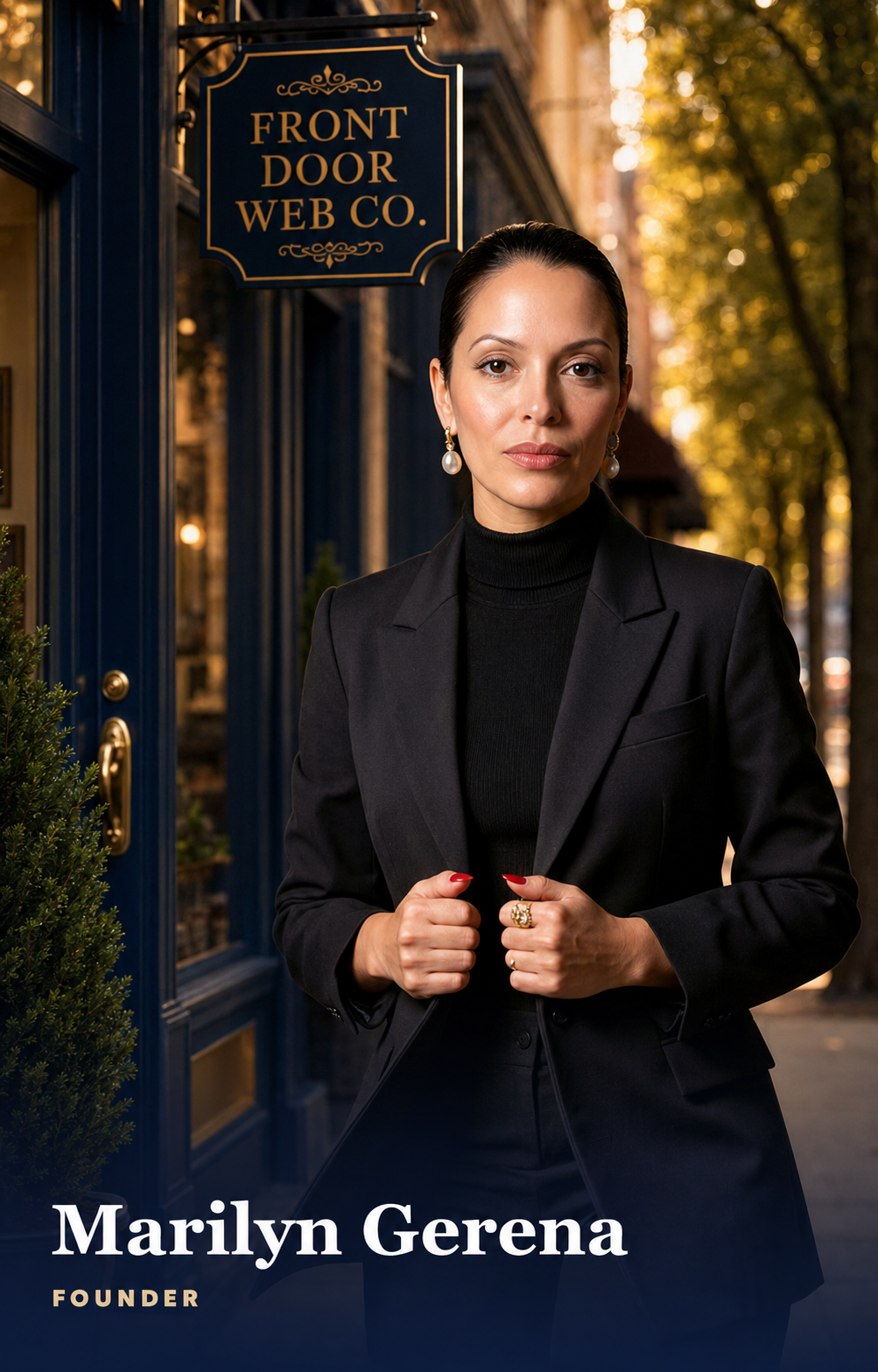 Marilyn Gerena outside the Front Door Web Co. storefront