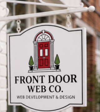 Front Door Web Co. hanging shop sign