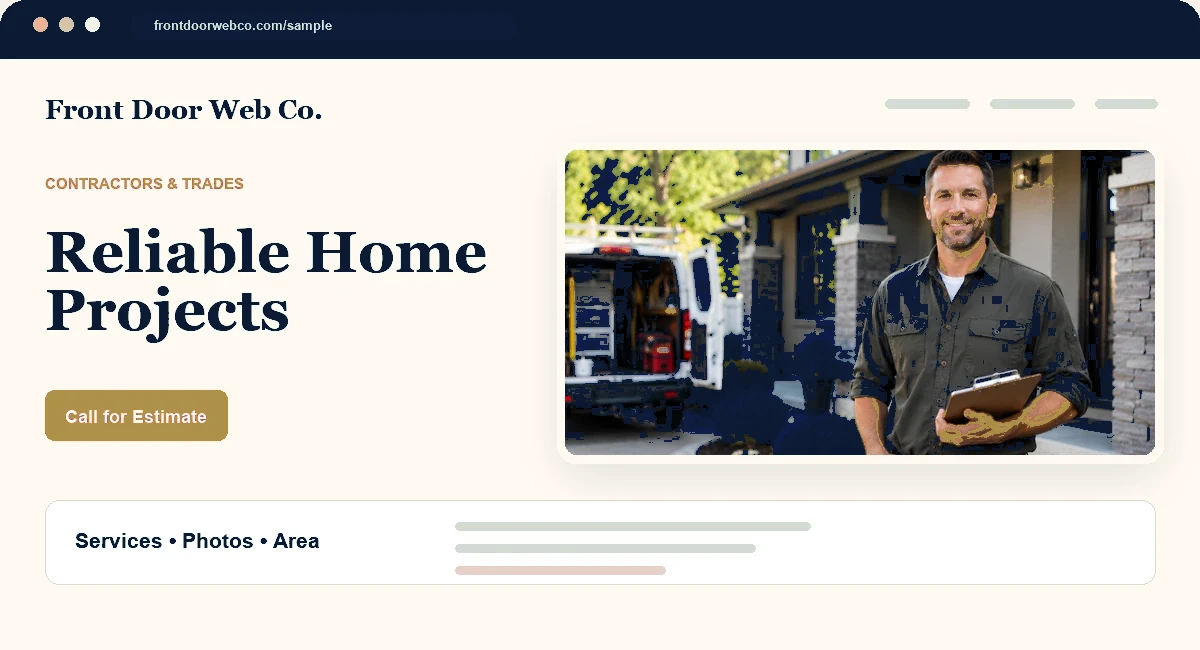 Mini website preview for the contractors and trades sample