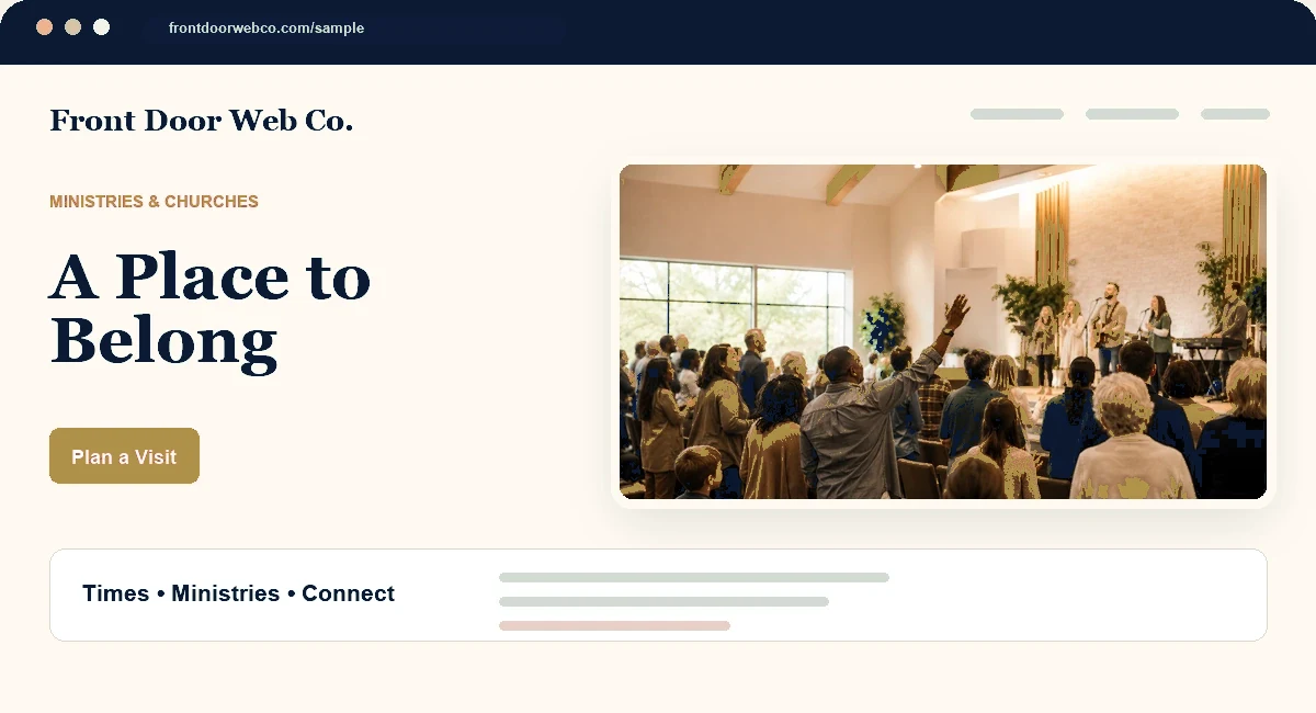 Mini website preview for the ministries and churches sample